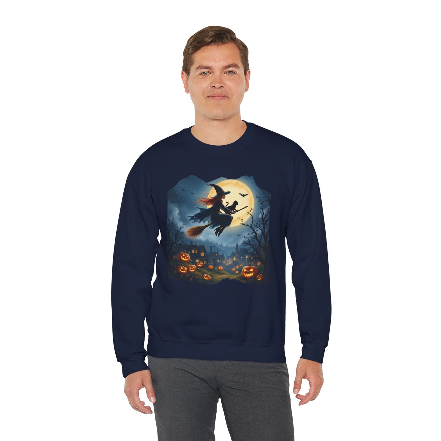 Midnight Flight Sweatshirt – Watercolor Witch & Cat Pullover