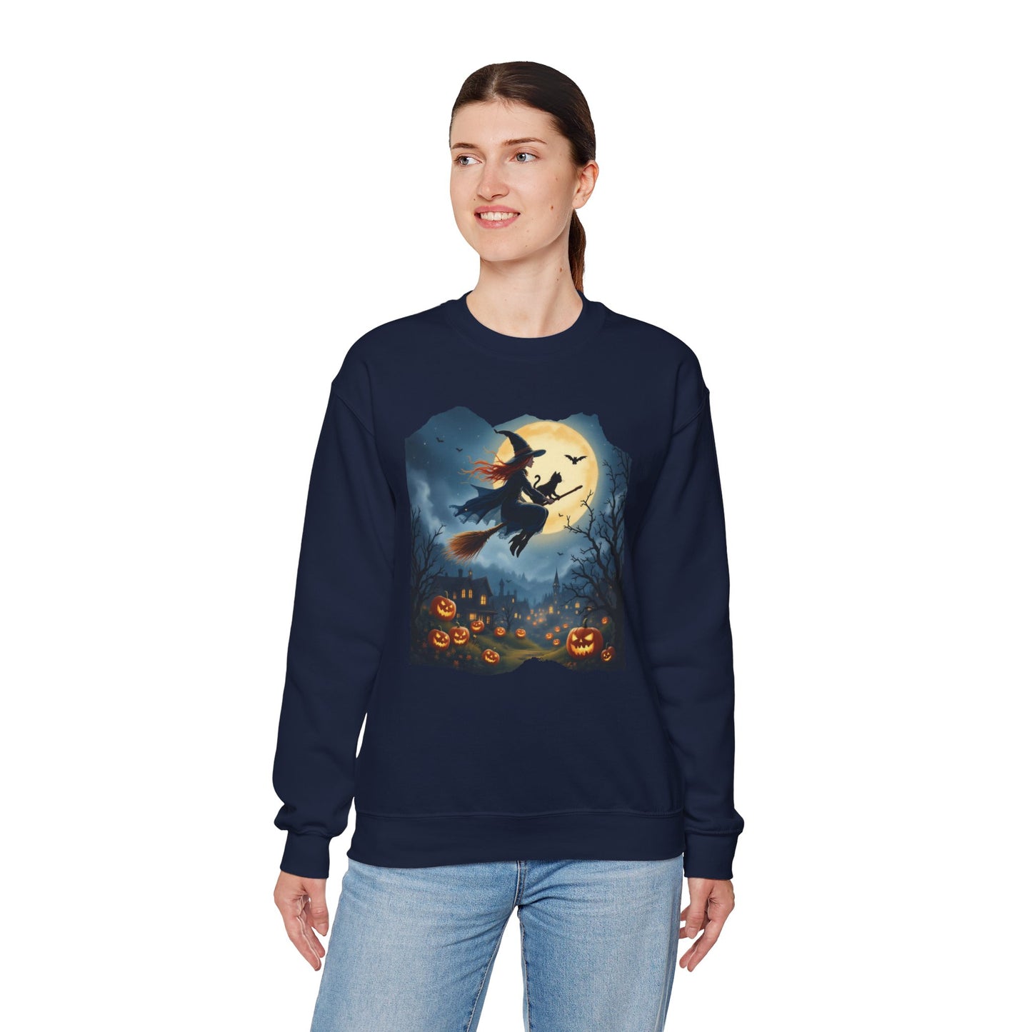 Midnight Flight Sweatshirt – Watercolor Witch & Cat Pullover