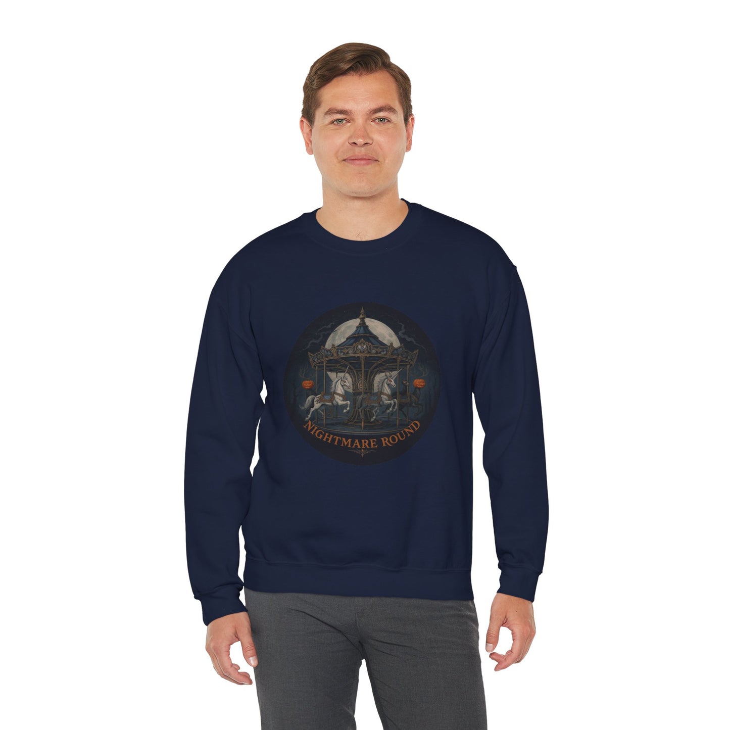 Nightmare Round Sweatshirt – Gothic Halloween Carousel Design