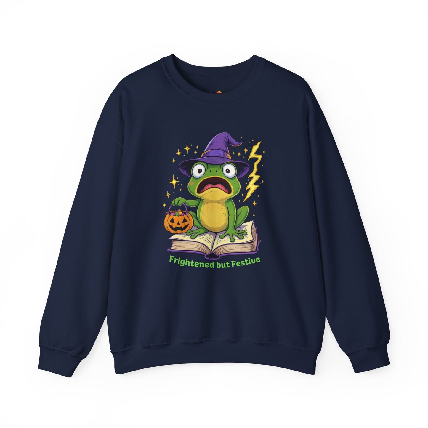 Frightened but Festive Sweatshirt – Wizard Frog Halloween Pullover