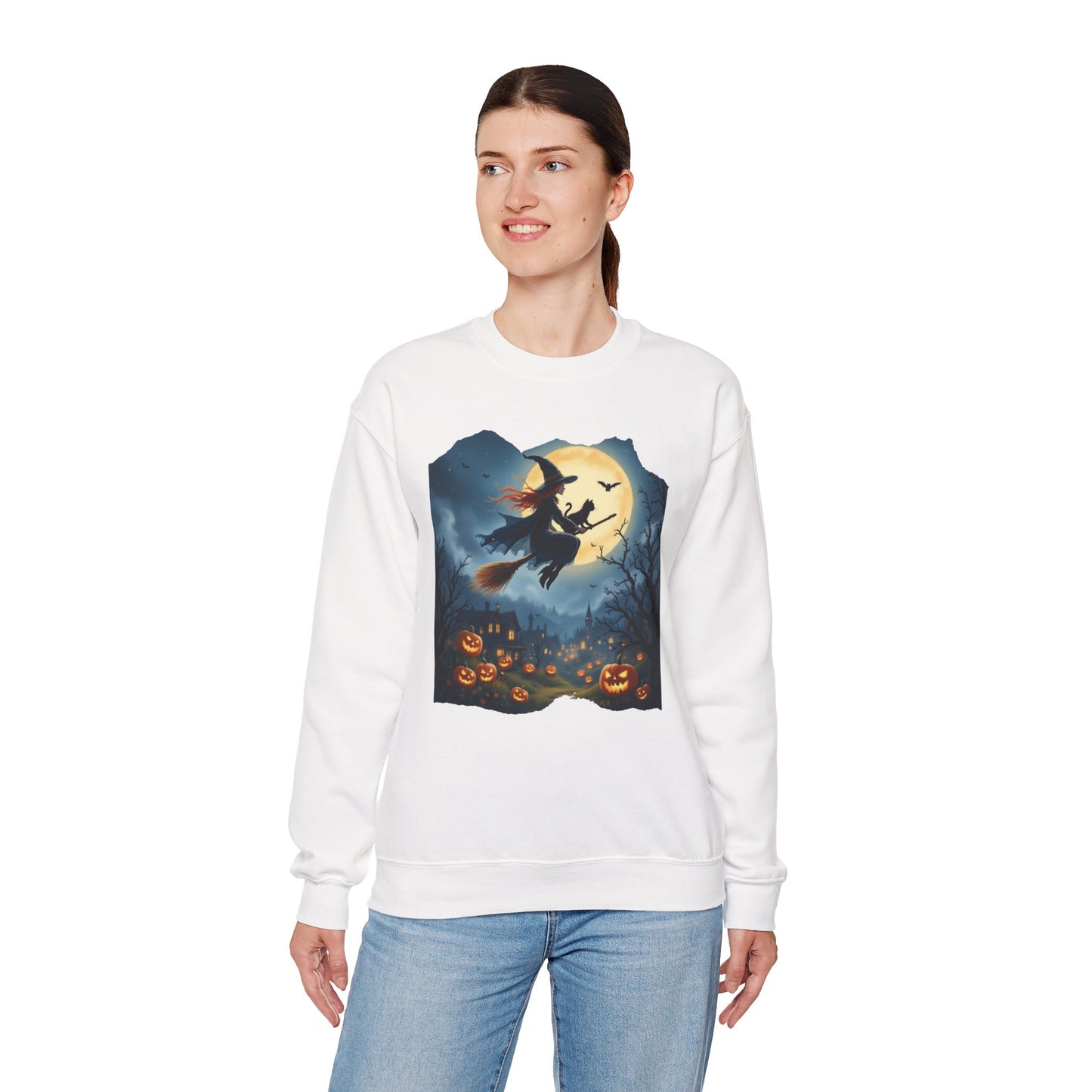 Midnight Flight Sweatshirt – Watercolor Witch & Cat Pullover