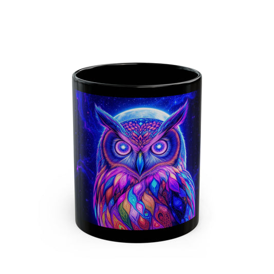 Neon Psychedelic Owl — Cosmic Glow Mug