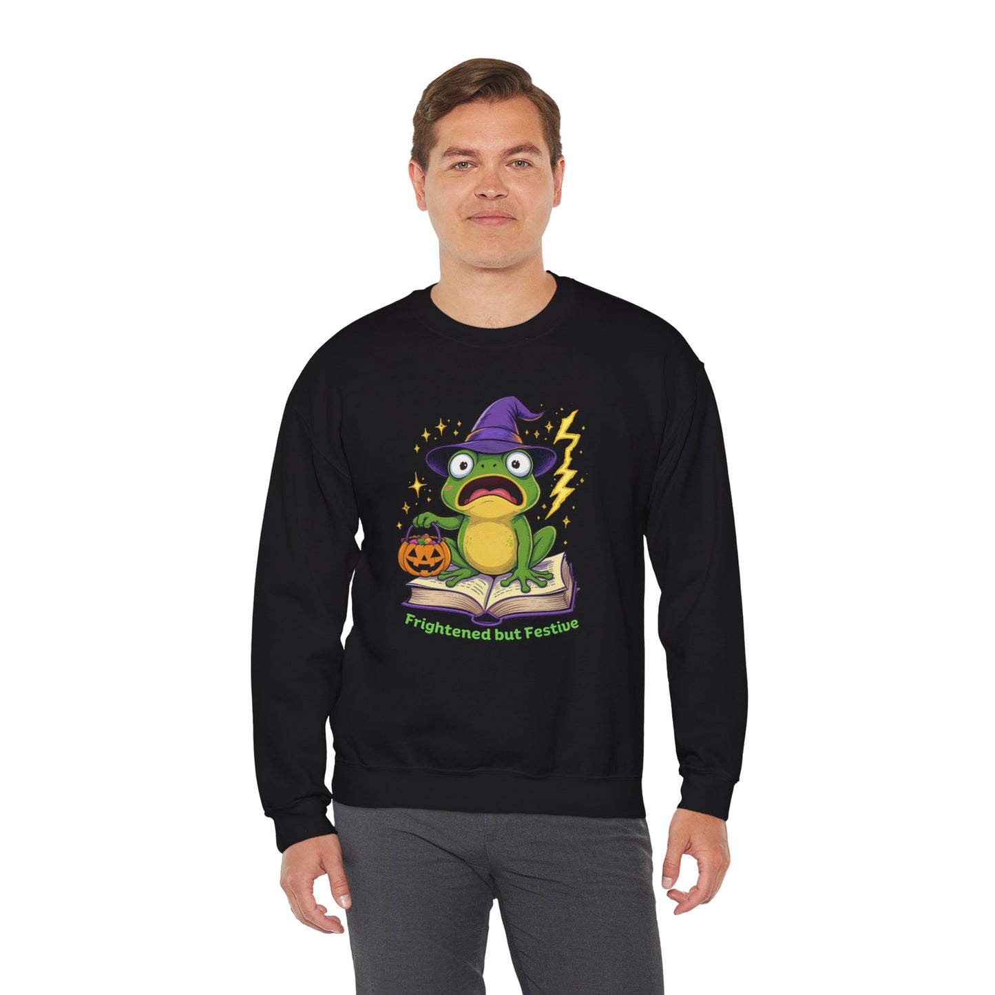 Frightened but Festive Sweatshirt – Wizard Frog Halloween Pullover