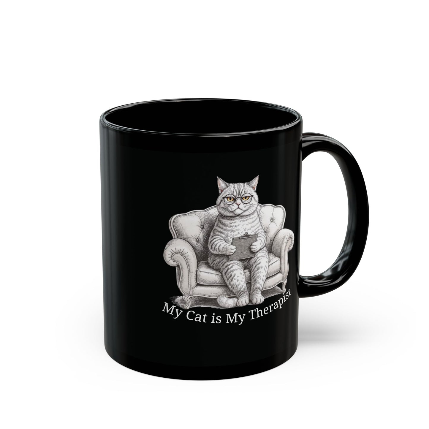 My Cat is My Therapist — Vintage Ink Illustration Mug