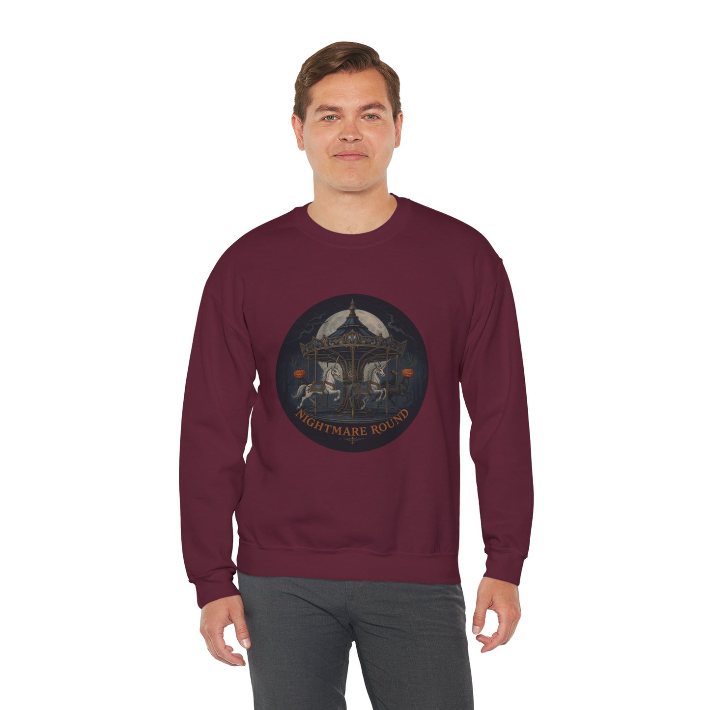 Nightmare Round Sweatshirt – Gothic Halloween Carousel Design
