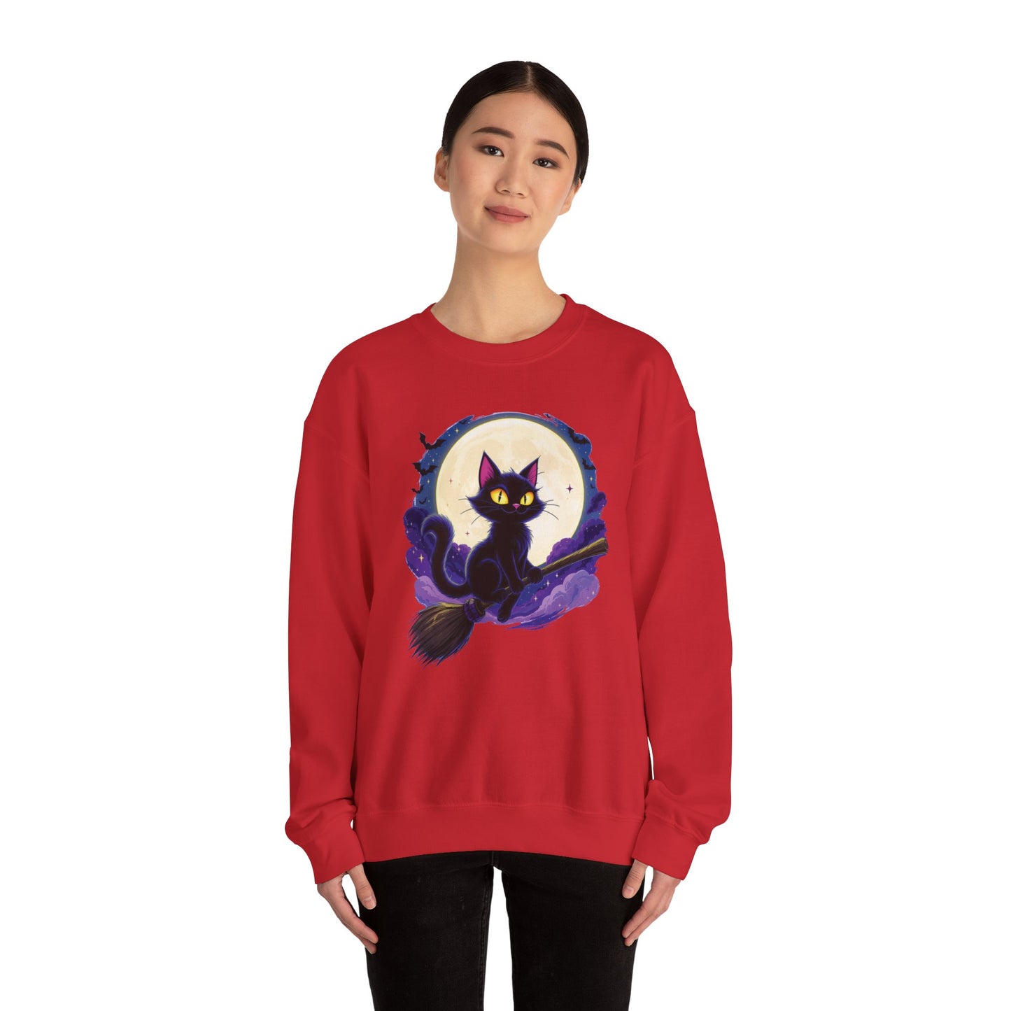 Midnight Mischief Cat Crewneck Sweatshirt, Halloween Apparel, Gift for Cat Lovers, Funny Sweatshirt, Casual Fall Wear