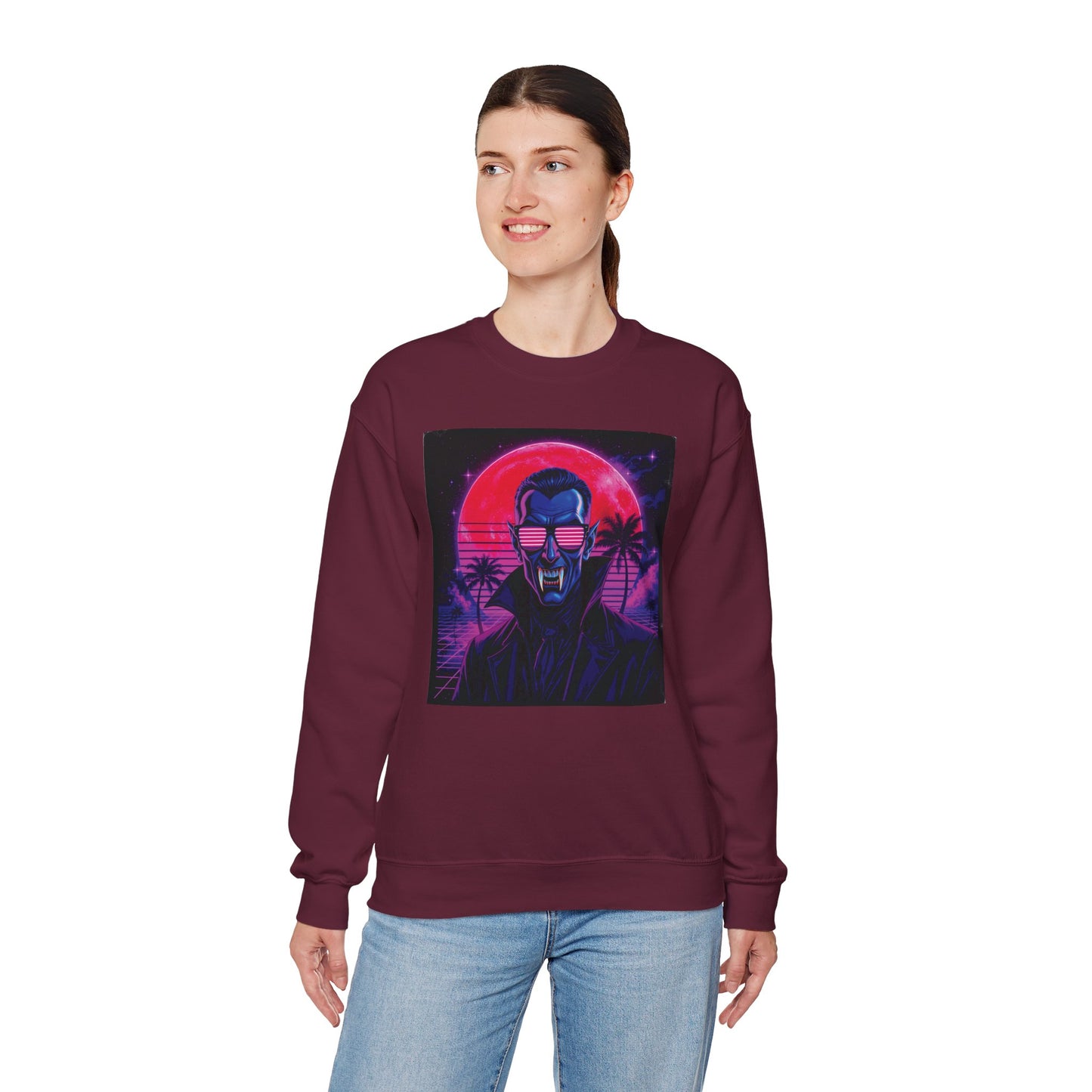 Neon Fang Club Sweatshirt – Retro Vampire Synthwave Sweatshirt