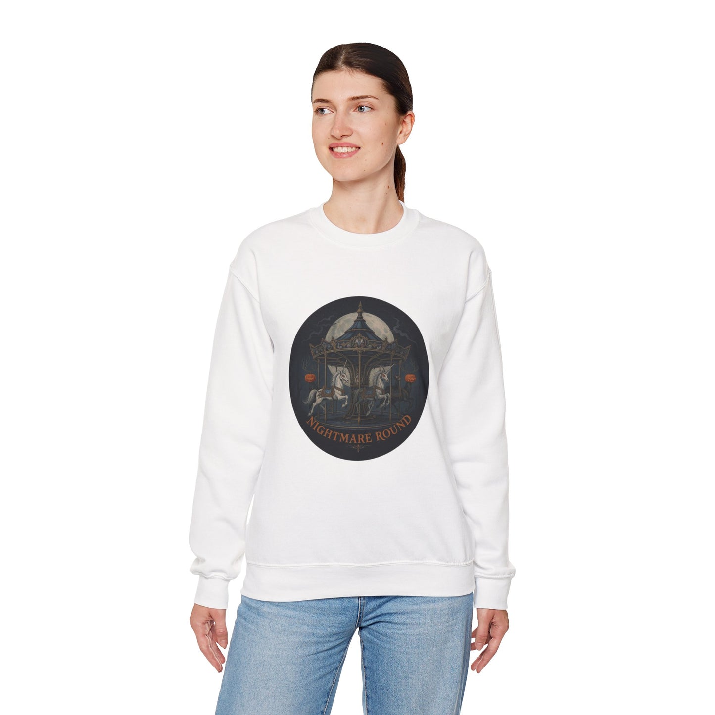 Nightmare Round Sweatshirt – Gothic Halloween Carousel Design
