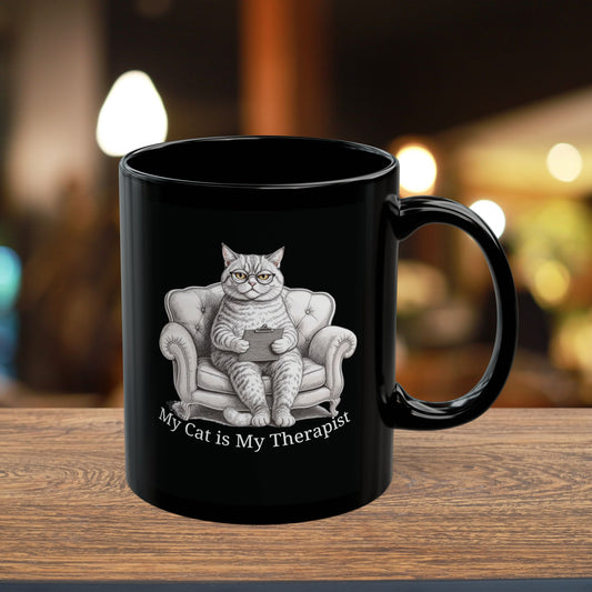 My Cat is My Therapist — Vintage Ink Illustration Mug