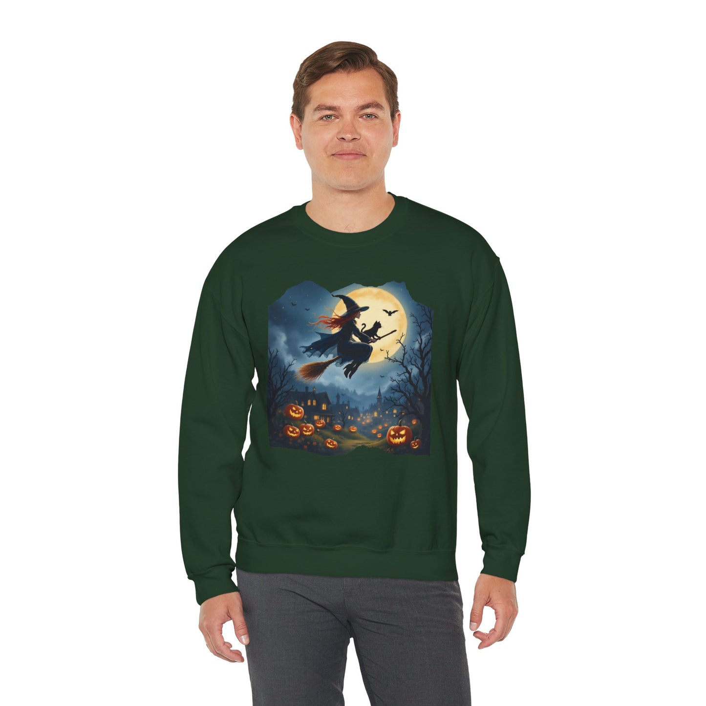 Midnight Flight Sweatshirt – Watercolor Witch & Cat Pullover