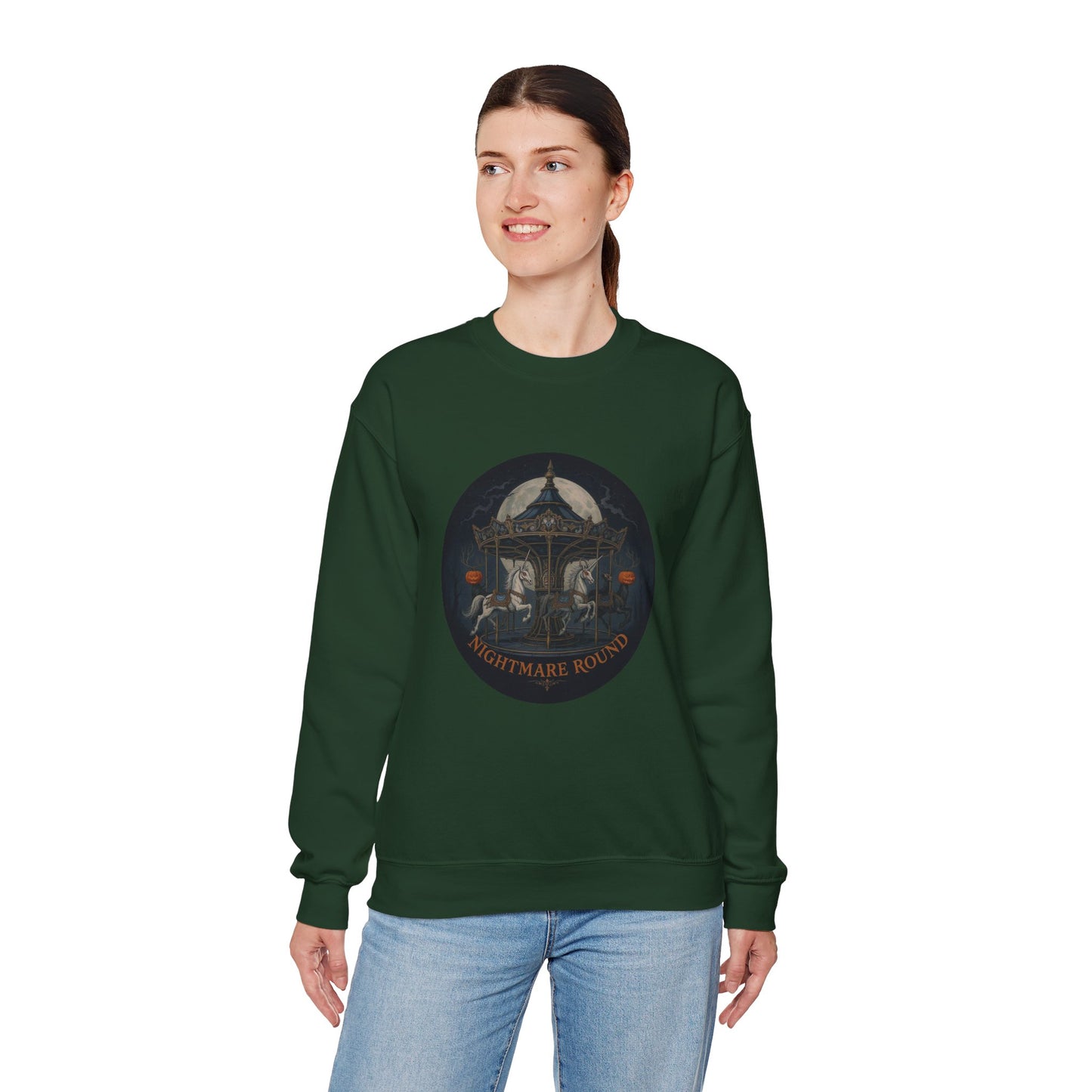 Nightmare Round Sweatshirt – Gothic Halloween Carousel Design