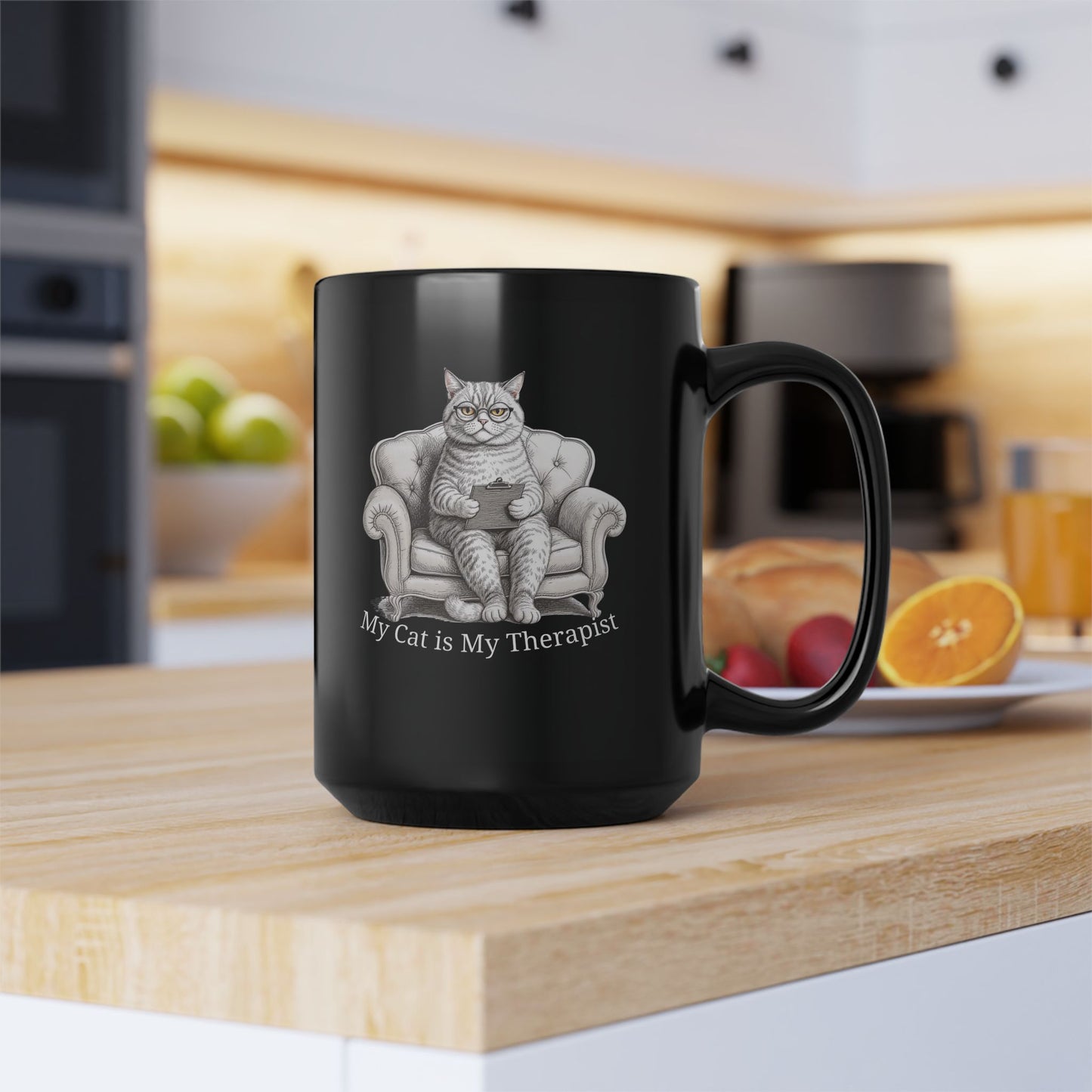 My Cat is My Therapist — Vintage Ink Illustration Mug
