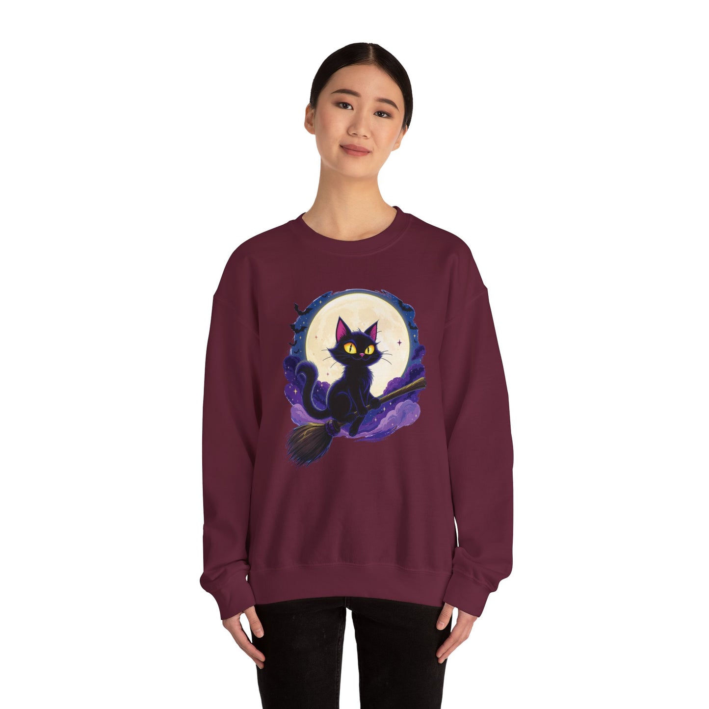 Midnight Mischief Cat Crewneck Sweatshirt, Halloween Apparel, Gift for Cat Lovers, Funny Sweatshirt, Casual Fall Wear