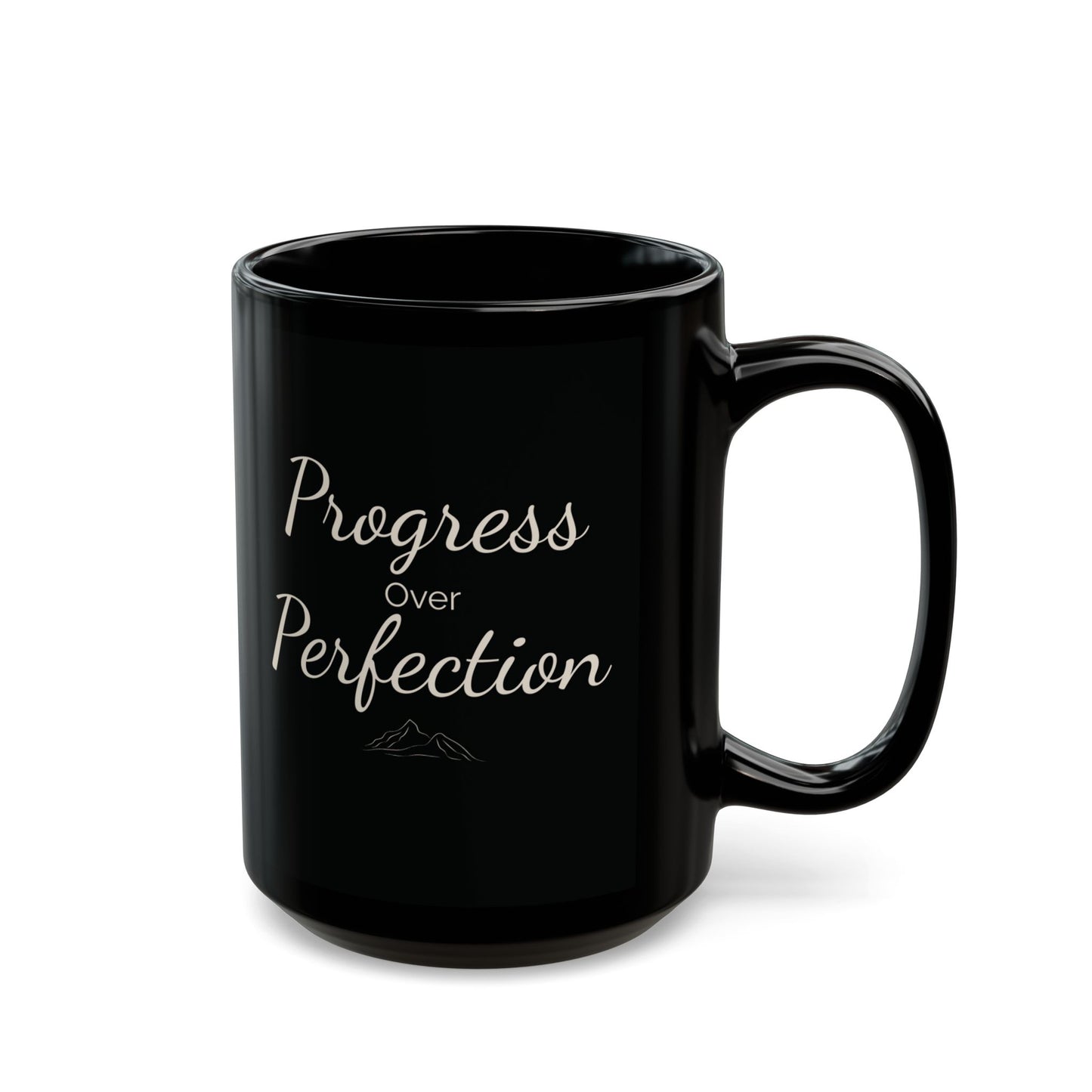 Motivational Black Mug - Progress Over Perfection, Coffee Cup, Inspirational Gift, Office Mug, Tea Lover's Delight