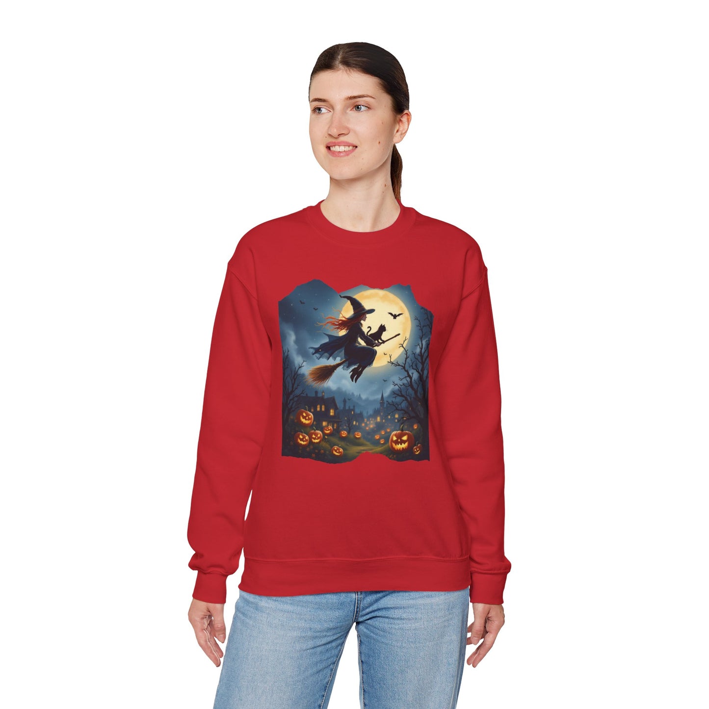 Midnight Flight Sweatshirt – Watercolor Witch & Cat Pullover