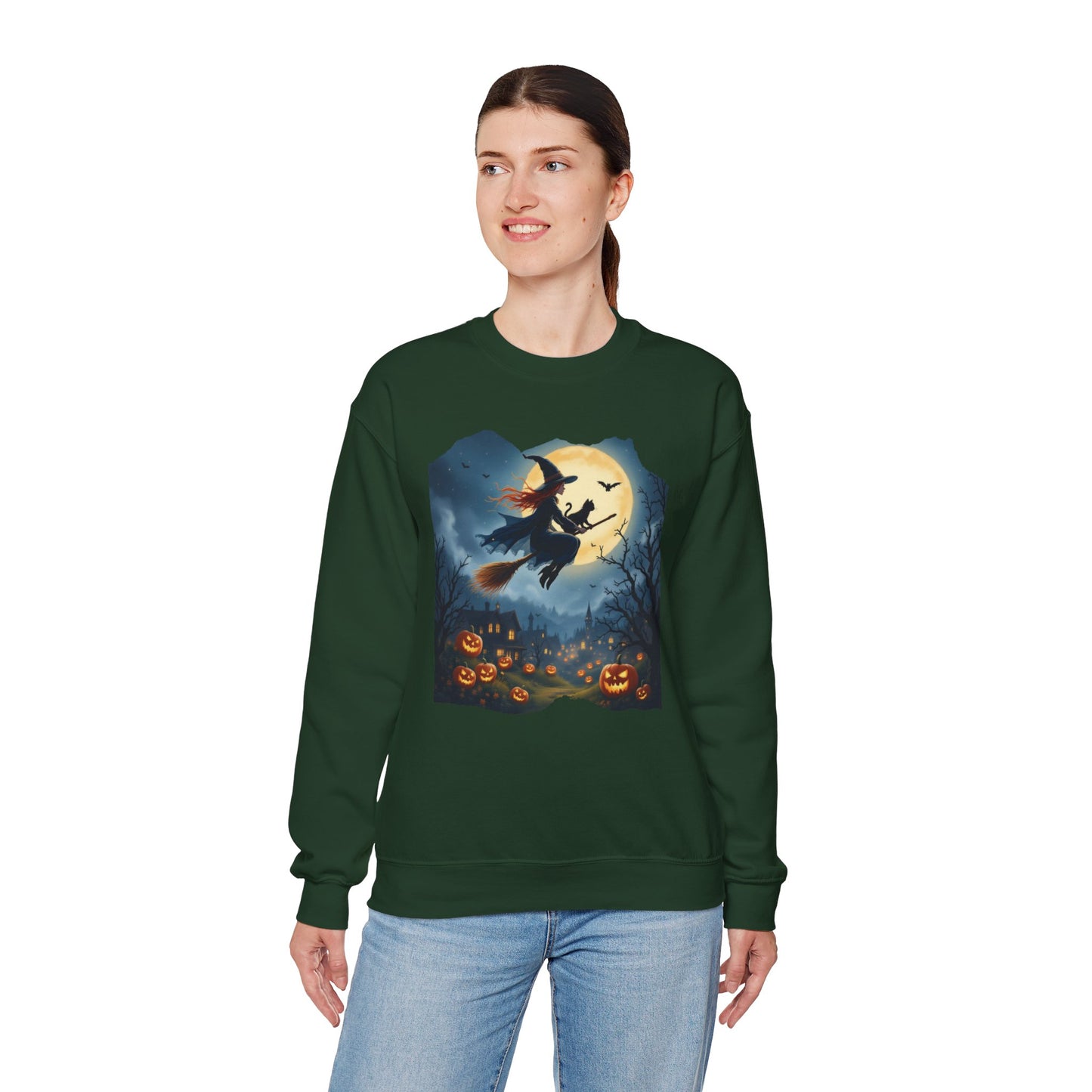 Midnight Flight Sweatshirt – Watercolor Witch & Cat Pullover