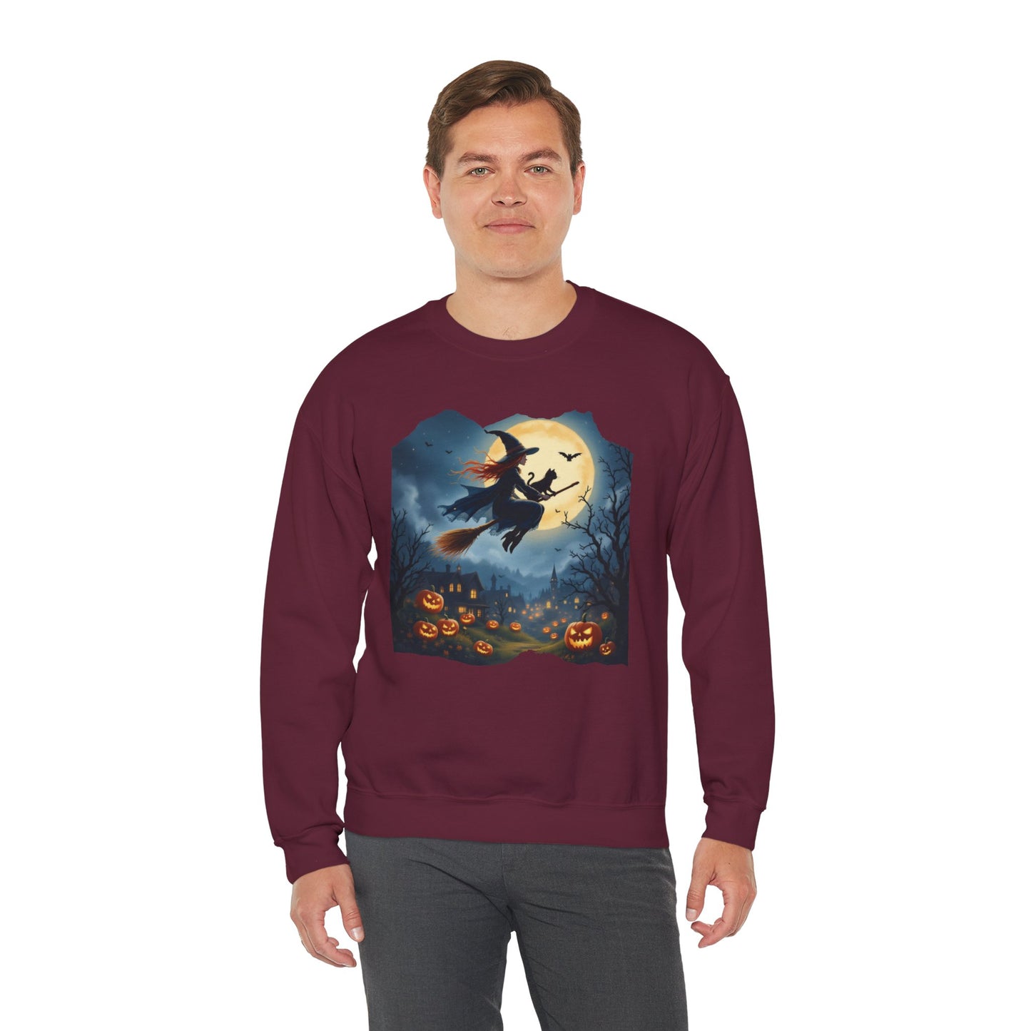 Midnight Flight Sweatshirt – Watercolor Witch & Cat Pullover