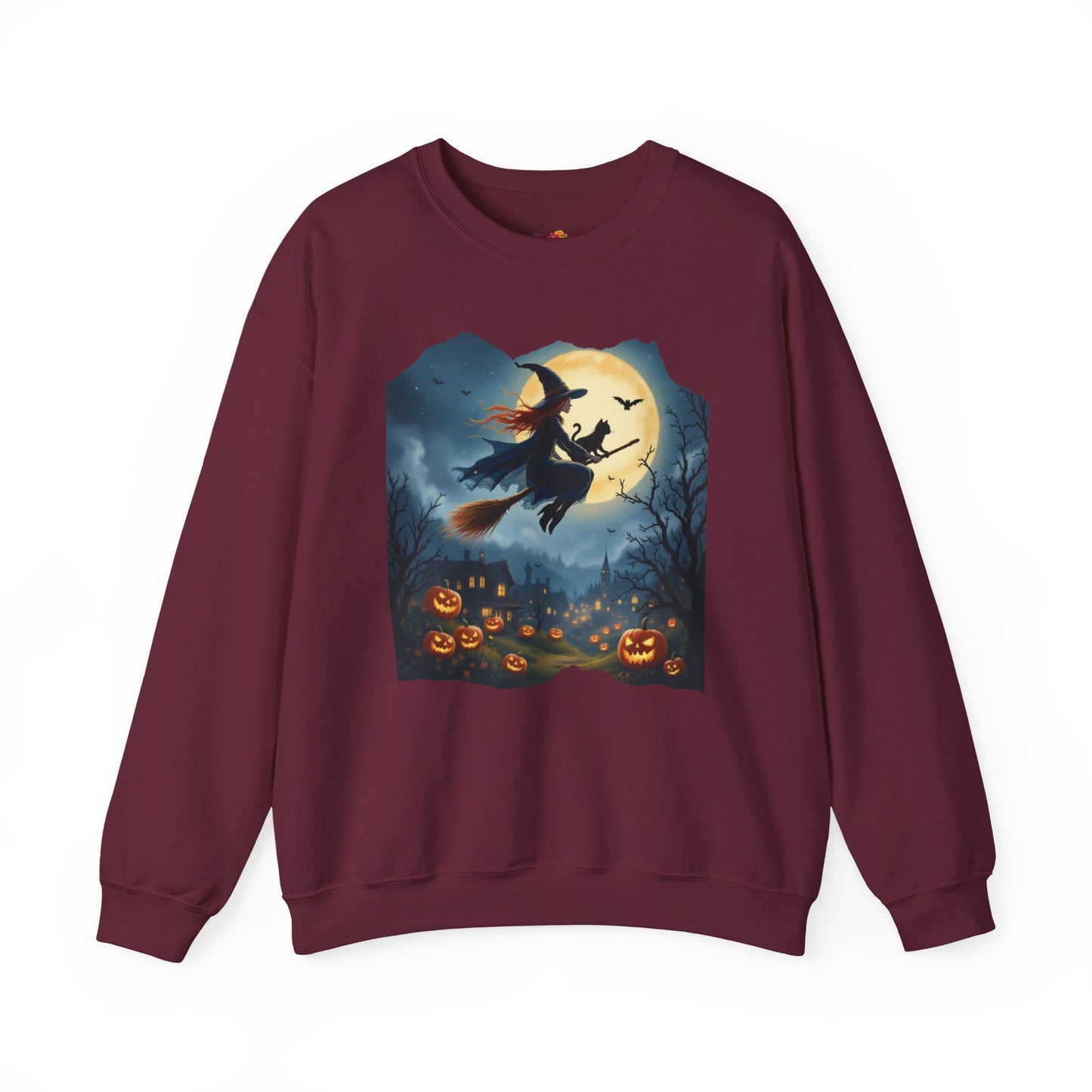 Midnight Flight Sweatshirt – Watercolor Witch & Cat Pullover