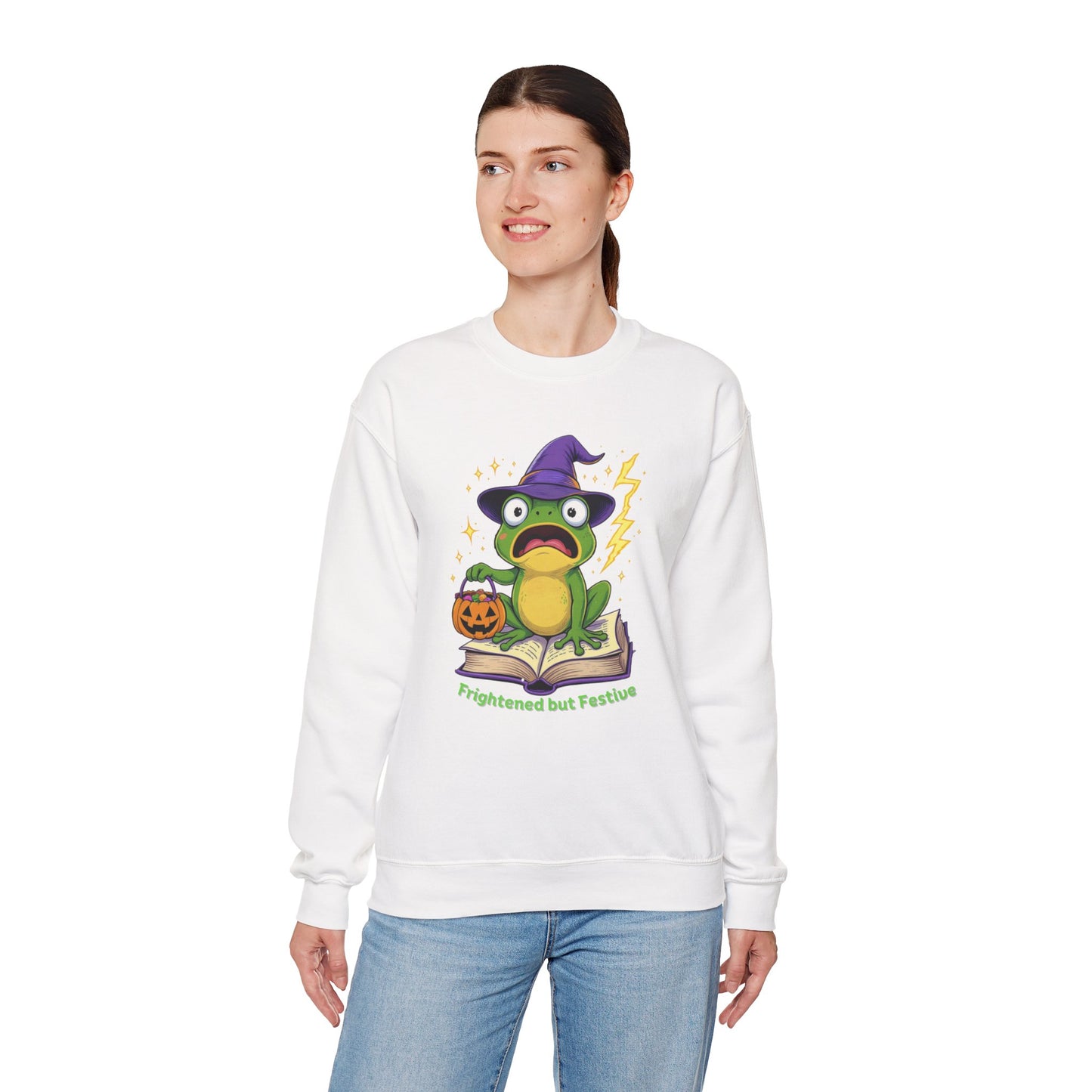 Frightened but Festive Sweatshirt – Wizard Frog Halloween Pullover