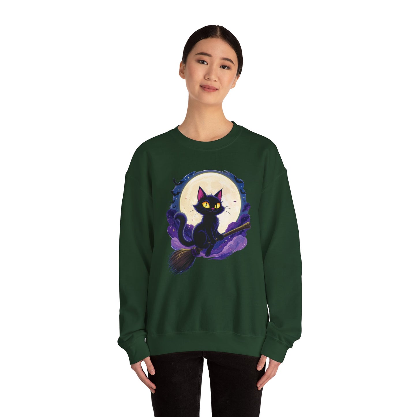 Midnight Mischief Cat Crewneck Sweatshirt, Halloween Apparel, Gift for Cat Lovers, Funny Sweatshirt, Casual Fall Wear